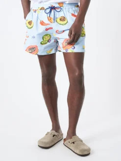 Paul Smith - Tropical Fruit Print Long Swim Shorts in Blues