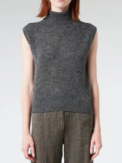 Pomandere - Knitted Vest with High Collar in Graphite