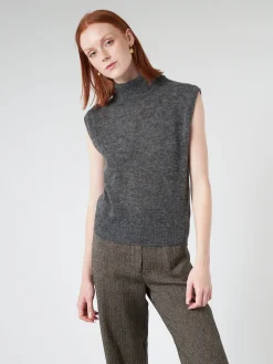 Pomandere - Knitted Vest with High Collar in Graphite