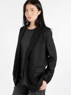 Pomandere - Single-Breasted Jacket in Black Wool-Blend Flannel