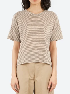 Pomandère - Striped Jersey T-Shirt in Hazelnut