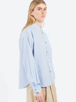 Pomandère - Striped Poplin Shirt in Turquoise