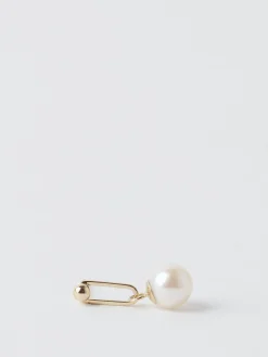 Poppy Finch - Gold Dot Link Pearl Earrings