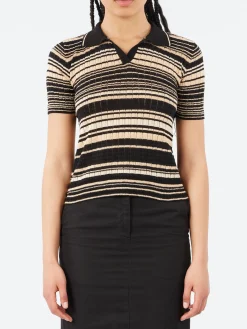 Roberto Collina - Multi-Striped Polo in Nero and Cammello