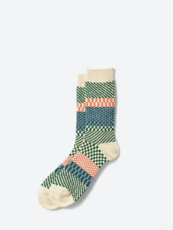 ROTOTO - Check & Step Socks in Green