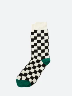 ROTOTO - Checkerboard Crew Sock in Black and Green