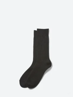 ROTOTO - Cotton Wool Ribbed Crew Socks in Black