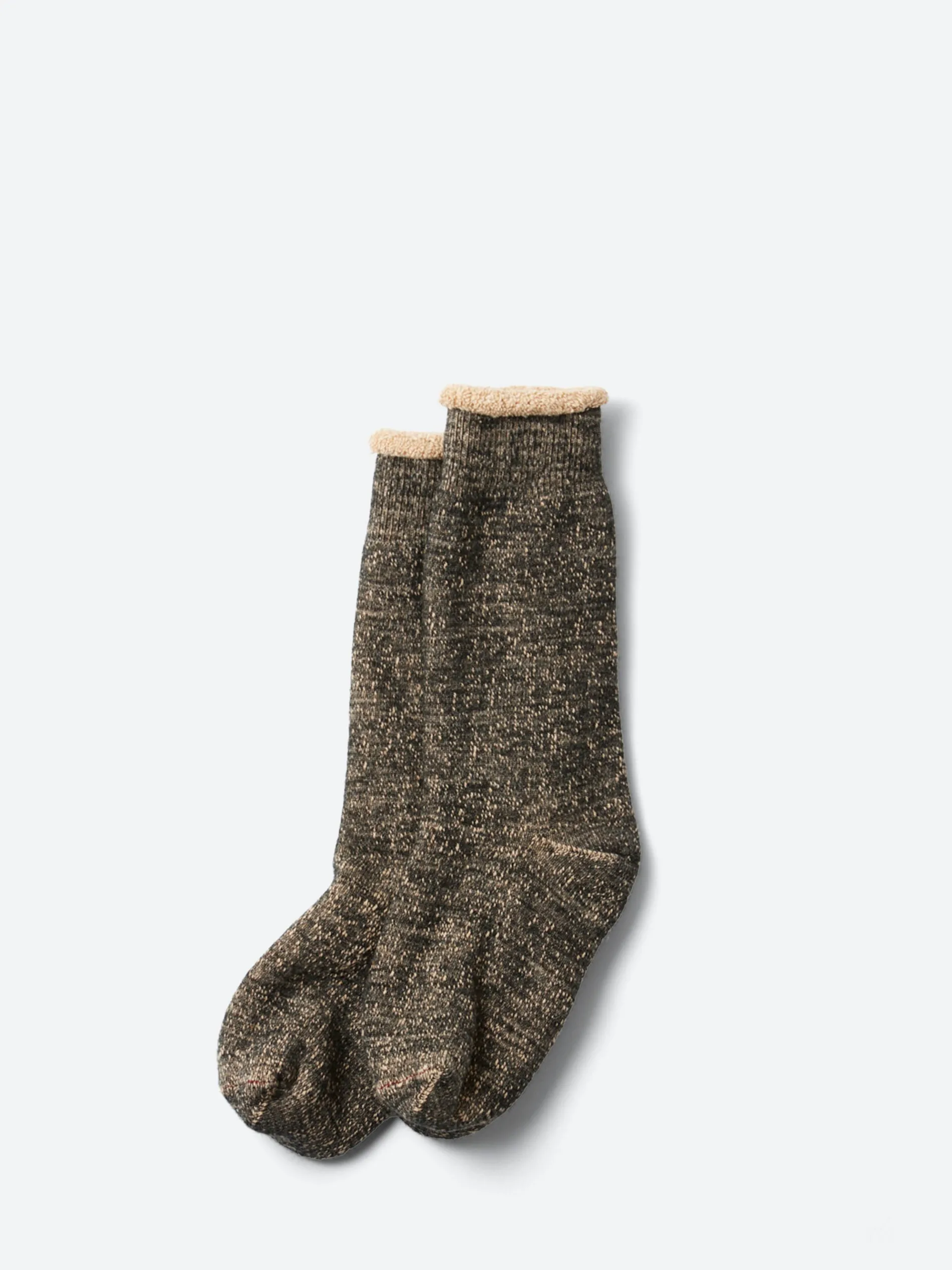 ROTOTO - Double Faced Crew Sock in Black and Brown
