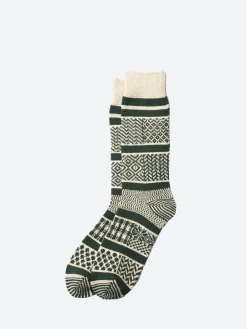 ROTOTO - Multi Jacquard Crew Sock in Indigo/Green