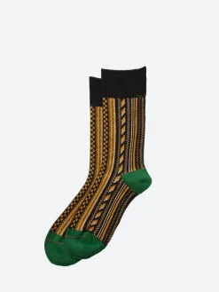 ROTOTO - Multi Vertical Jacquard Sock in Black/Green