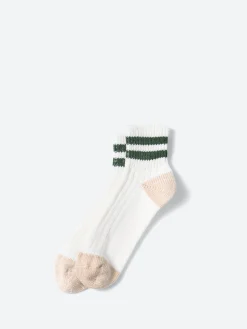 ROTOTO - OS Ribbed Ankle Sock in White and Ivy Green