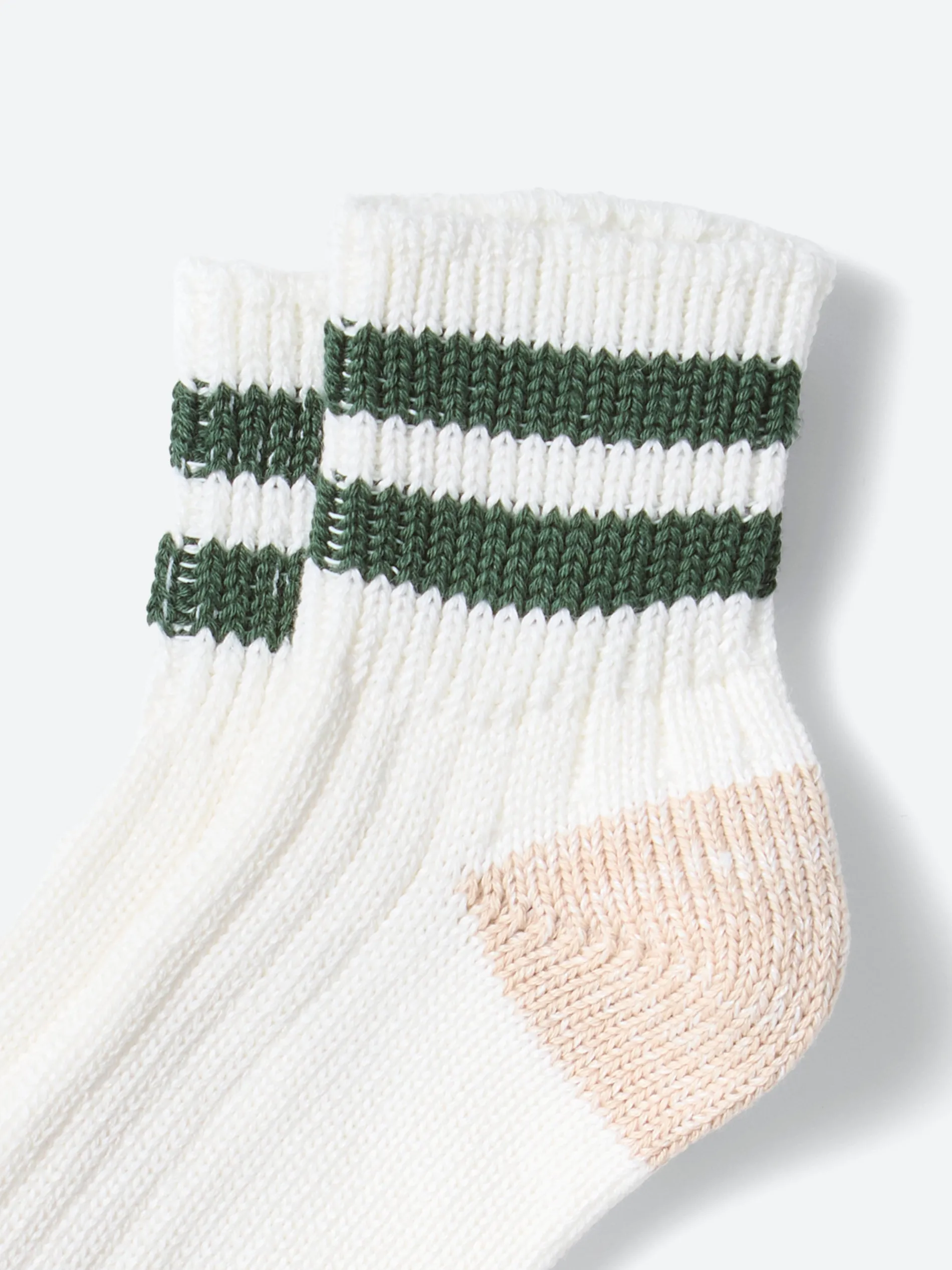 ROTOTO - OS Ribbed Ankle Sock in White and Ivy Green