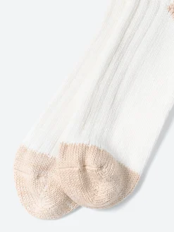 ROTOTO - OS Ribbed Ankle Sock in White and Ivy Green