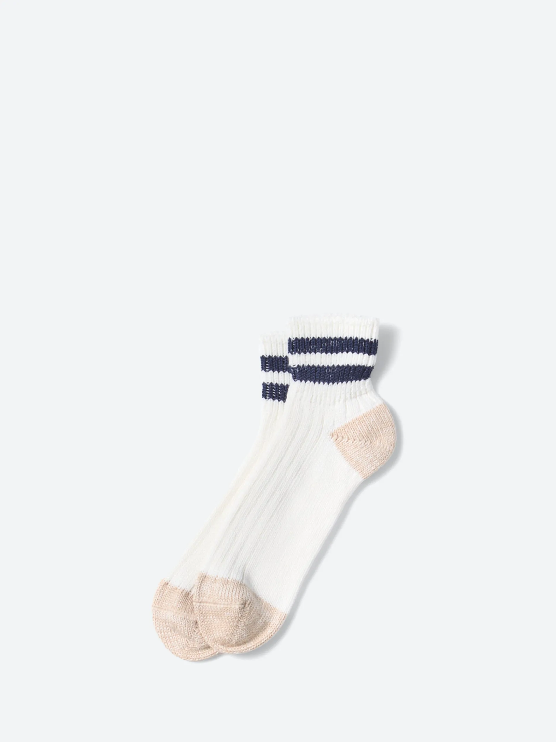 ROTOTO - OS Ribbed Ankle Sock in White and Navy