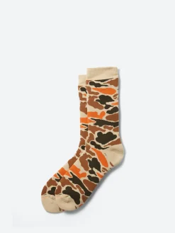 ROTOTO - Pile Camo Crew Socks in Beige and Orange