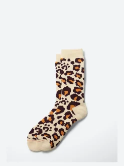 ROTOTO - Pile Leopard Crew Socks in Bordeaux and Orange