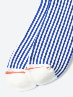 ROTOTO - Vertical Stripe Sock in White and Royal Blue