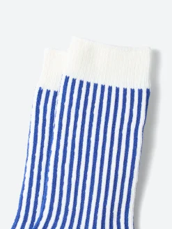 ROTOTO - Vertical Stripe Sock in White and Royal Blue