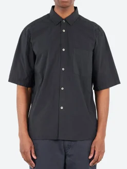 Sage de Cret - Organic Cotton Broadcloth Short Sleeve Regular Collar Shirt in Black