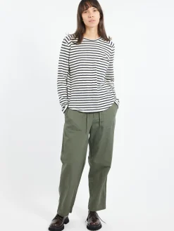 Sarahwear - Cotton Herringbone Soft Tapered Pants in Khaki