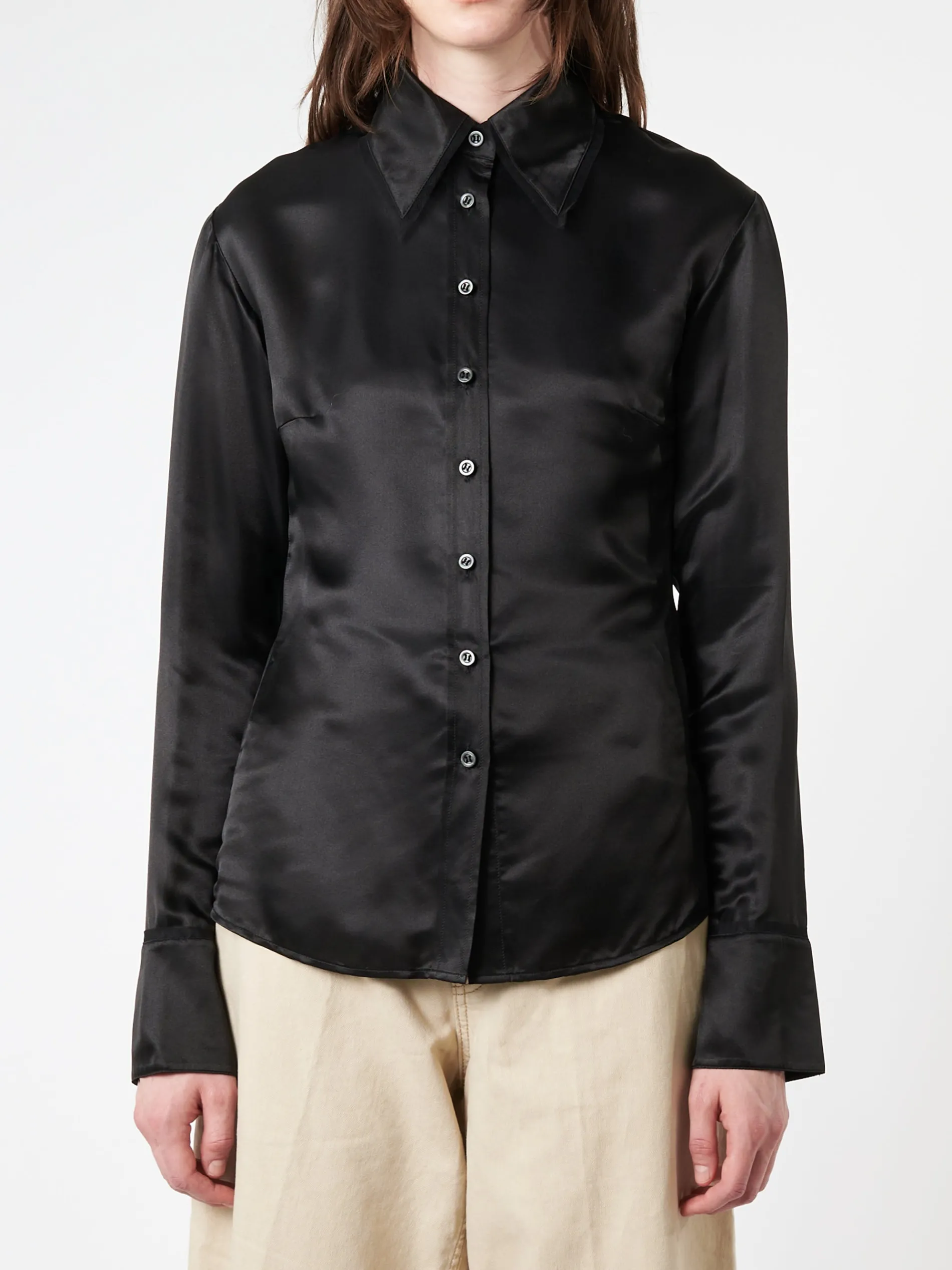 Silk Blend Button-Up Shirt