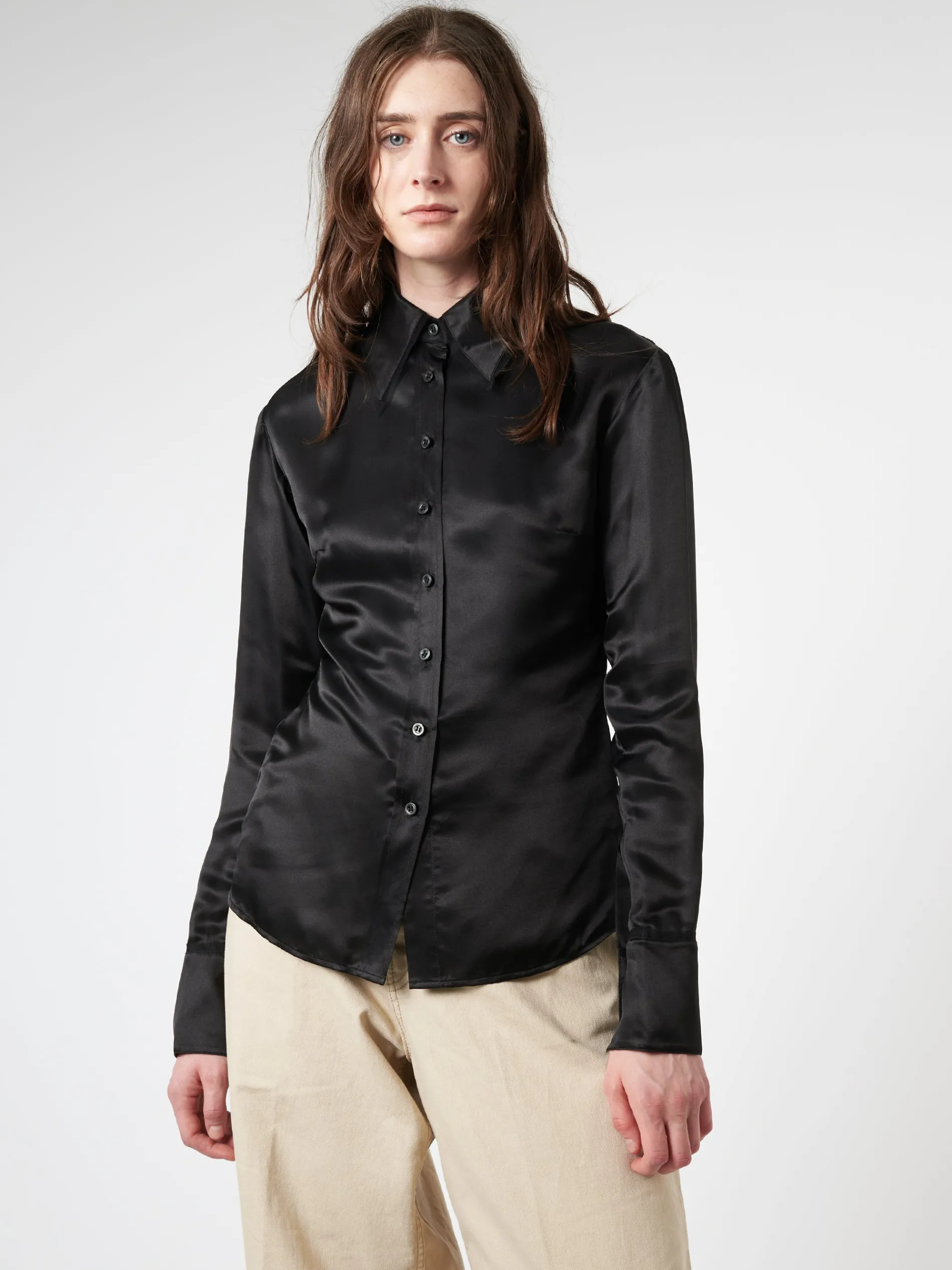 Silk Blend Button-Up Shirt