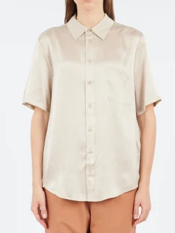 Silk Laundry - Short Sleeve Boyfriend Shirt in Hazelnut