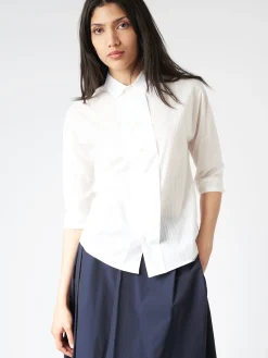 Stephan Schneider - Digon Blouse in White Tonal Pinstripe Cotton