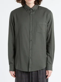 Sunspel - Button Down Flannel Shirt in Drill Green