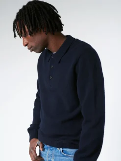 Sunspel - Lambswool Polo Shirt in Dark Navy