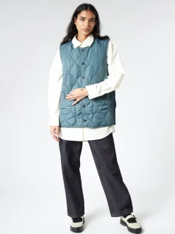 TAION - Military Crew Neck Down Vest in Dark Green