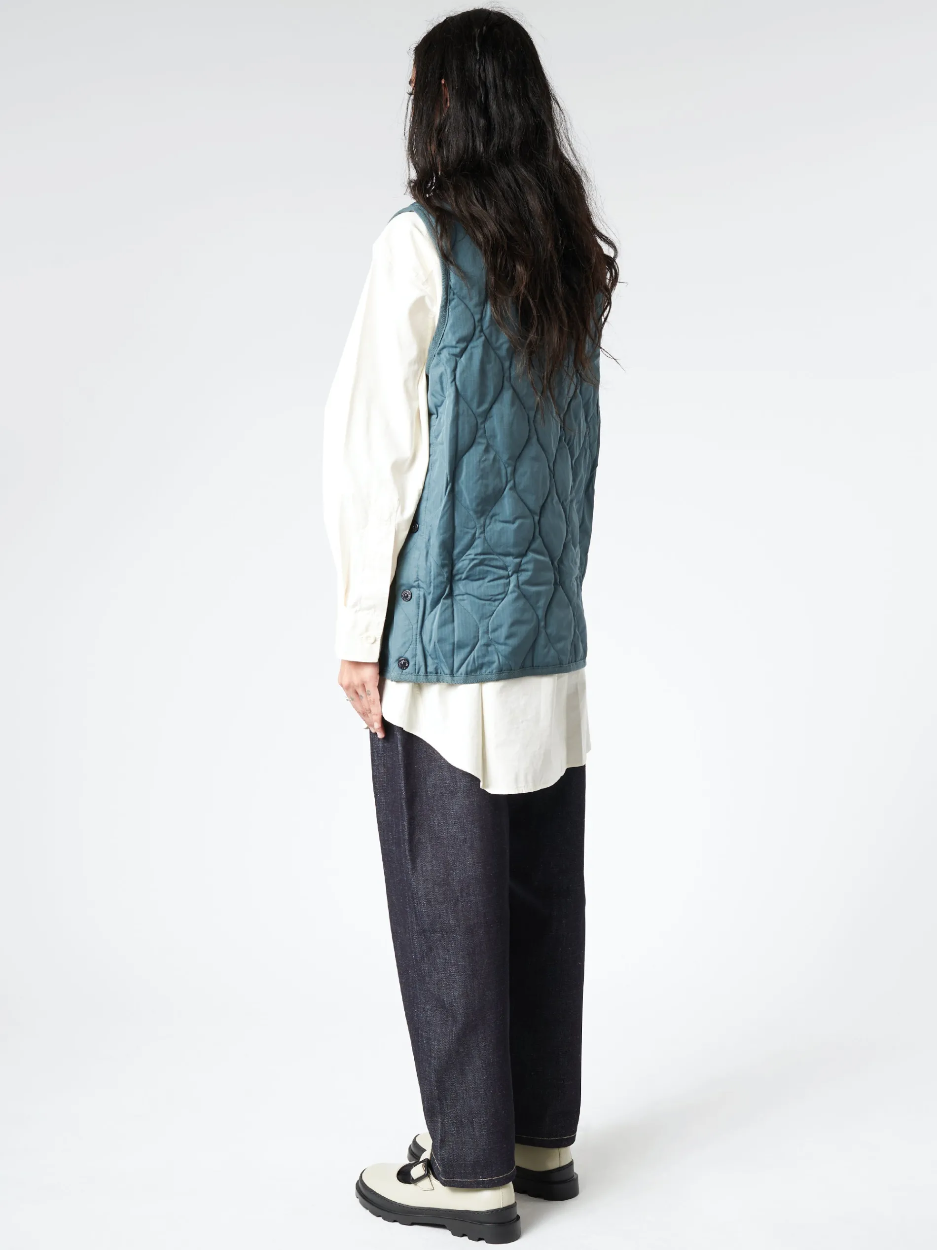 TAION - Military Crew Neck Down Vest in Dark Green