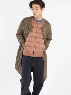 TAION - Military Crew Neck Long Down Jacket in Dark Olive