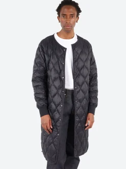 TAION - Military Crew Neck Long Down Jacket in Black