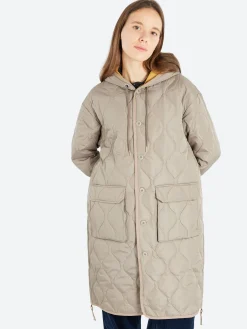 TAION - Military Hood Long Down Coat in Light Mocha