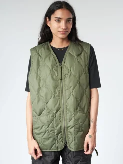 TAION - Military V-Neck Zip Down Vest in Olive