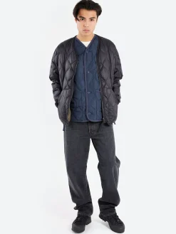 TAION - Military Zip V-Neck Down Jacket in Black