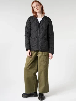 Taion - Military Zip V-Neck Down Jacket in Black