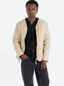 TAION - Military Zip V-Neck Down Jacket in Grey Beige
