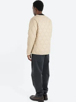 TAION - Military Zip V-Neck Down Jacket in Grey Beige