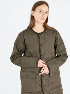 TAION - Piping Crew Neck Long Down Coat in Dark Olive