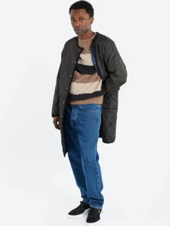 TAION - Piping Crew Neck Long Down Coat in Black