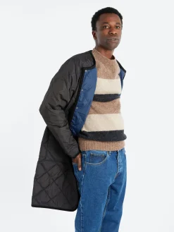 TAION - Piping Crew Neck Long Down Coat in Black