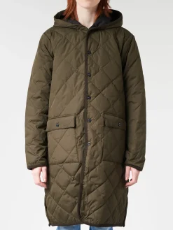 Taion - Piping Hood Long Down Coat in Dark Olive