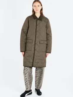 TAION - Piping Long Down Coat in Dark Olive