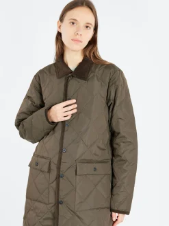 TAION - Piping Long Down Coat in Dark Olive