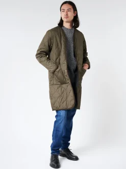 Taion - Piping V-Neck Long Cardigan in Dark Olive