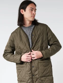 Taion - Piping V-Neck Long Cardigan in Dark Olive