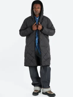 TAION - Reversible Piping Hood Long Coat in Black
