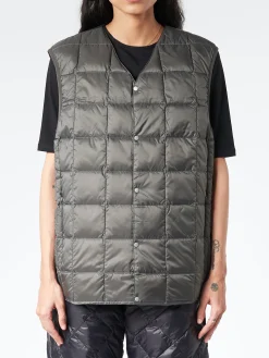 TAION - V-Neck Button Down Vest in Dark Charcoal